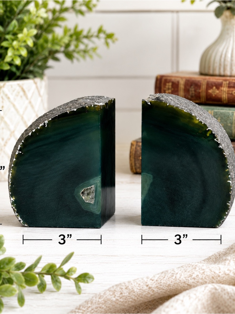 Vintage Green Agate Bookends Natural Stone Geode Book Ends Desk Decor